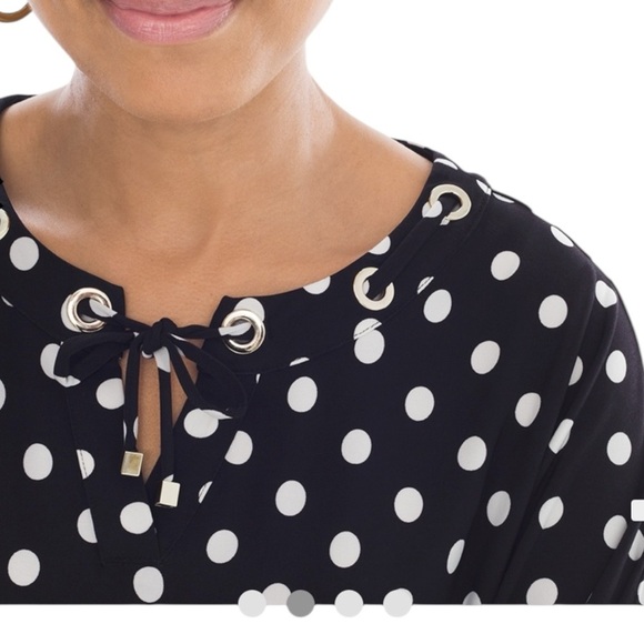 CHICOS BLACK & WHITE POLKA DOT 3/4 SLEEVE BLOUSE SZ SM - Picture 7 of 12